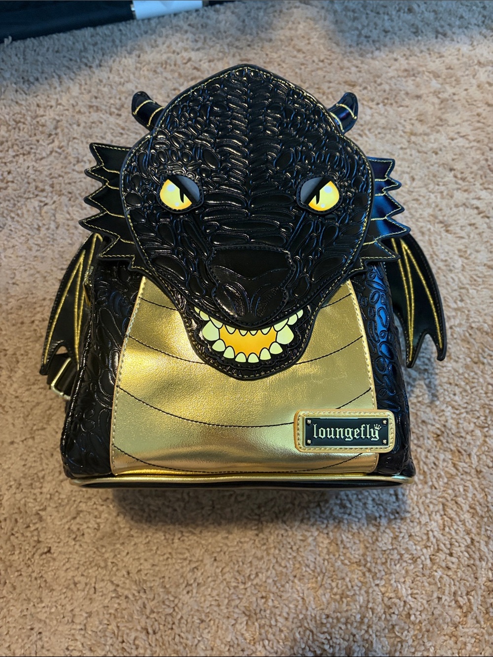 Loungefly Black & Gold Dragon Mini Backpack